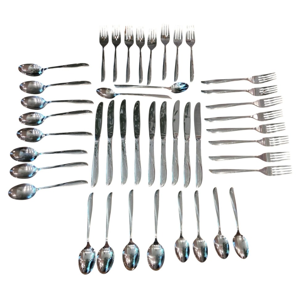 Oneida Flatware Set Community Twin Star 43pc Stainless MCM Forks 8 Place - READ